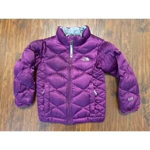 The North Face 550 Goose Down Purple Shiny Puffer Jacket Bomber Size 4T